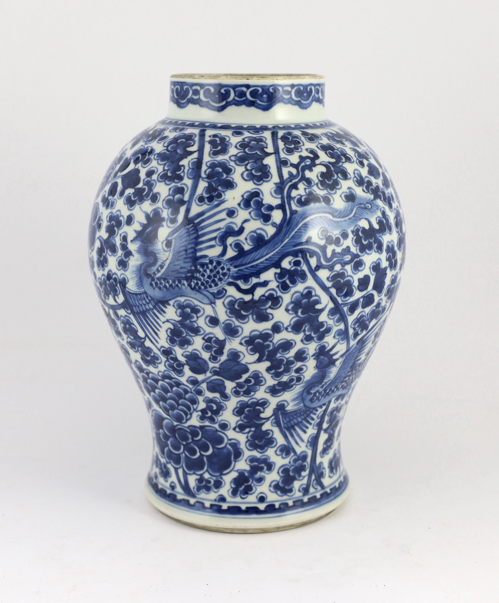A Chinese blue and white ‘phoenix’ vase, Kangxi period, 34.5cm high